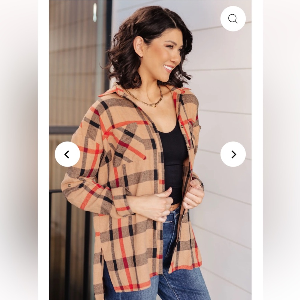 Andree by Unit Is It Really Oversized Plaid Button Up Tan